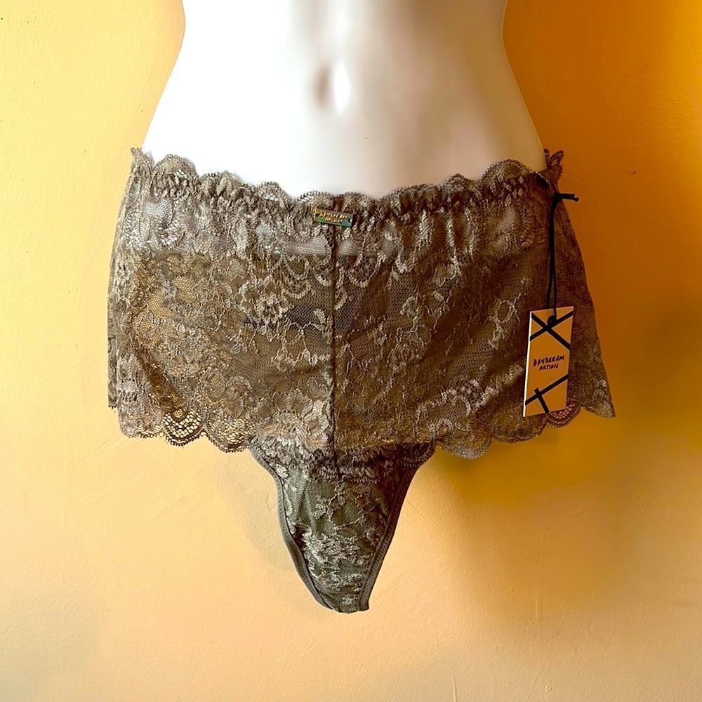 Daydream Nation Grey Hi Rise Lace Shorty Panties Sz M